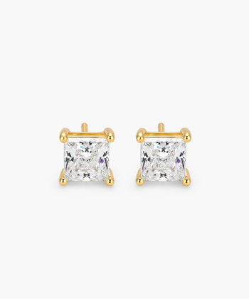 Women's Princess Cut Stud Earrings - Gold