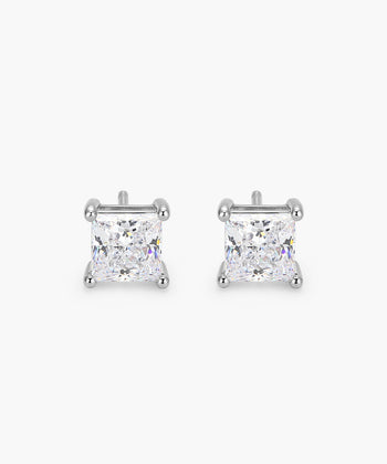 Women's Princess Cut Stud Earrings - Silver