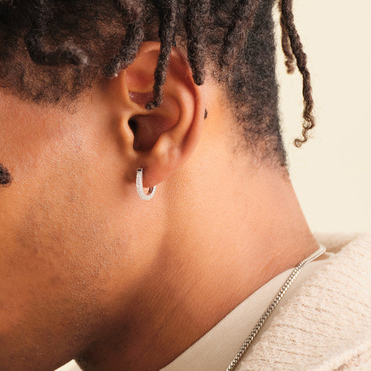 Studded Frame Hoop Earrings - Men's Silver Hoops - JAXXON