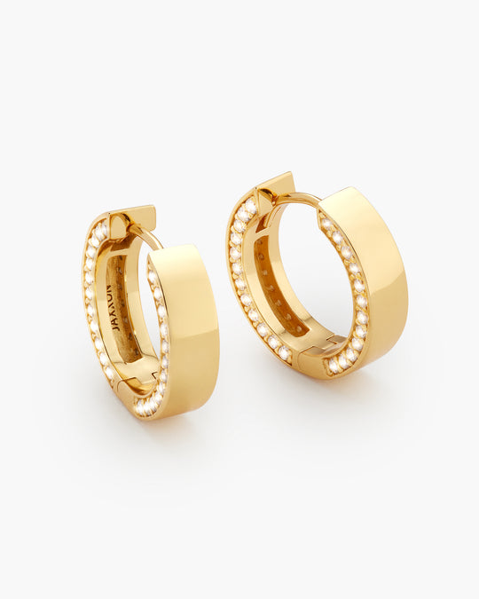 Studded Frame Hoop Earrings - Gold - Image 1/2