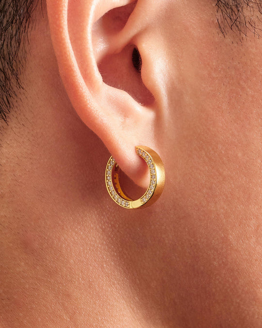 Studded Frame Hoop Earrings - Gold - Image 2/2