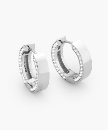 Picture of Studded Frame Hoop Earrings - Silver