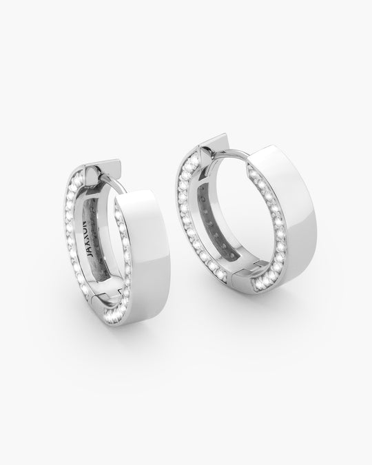 Studded Frame Hoop Earrings - Silver - Image 1/2