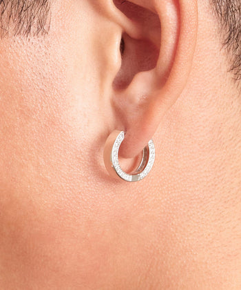 Studded Frame Hoop Earrings - Silver