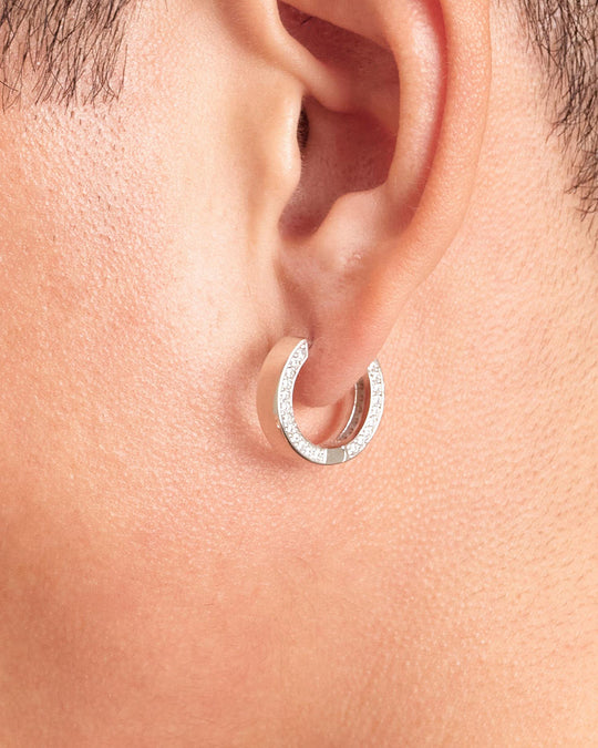 Studded Frame Hoop Earrings - Silver - Image 2/2