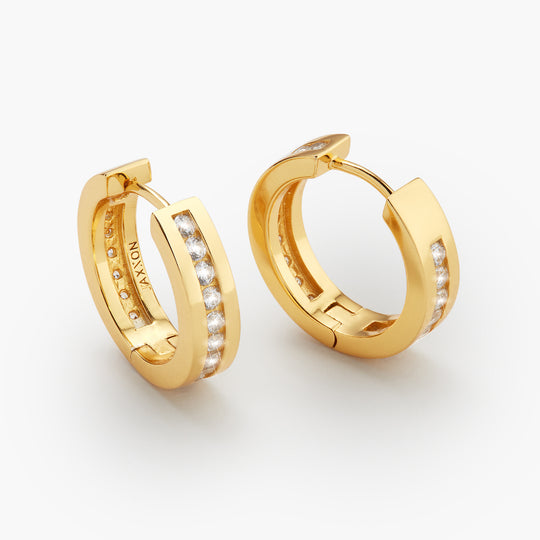 Studded Inset Hoop Earrings - Gold - Image 1/2