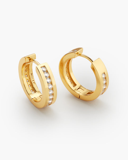Studded Inset Hoop Earrings - Gold - Image 1/2