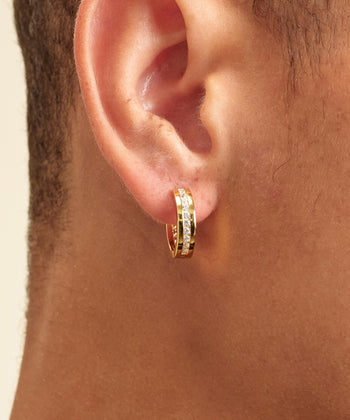 Studded Inset Hoop Earrings - Gold