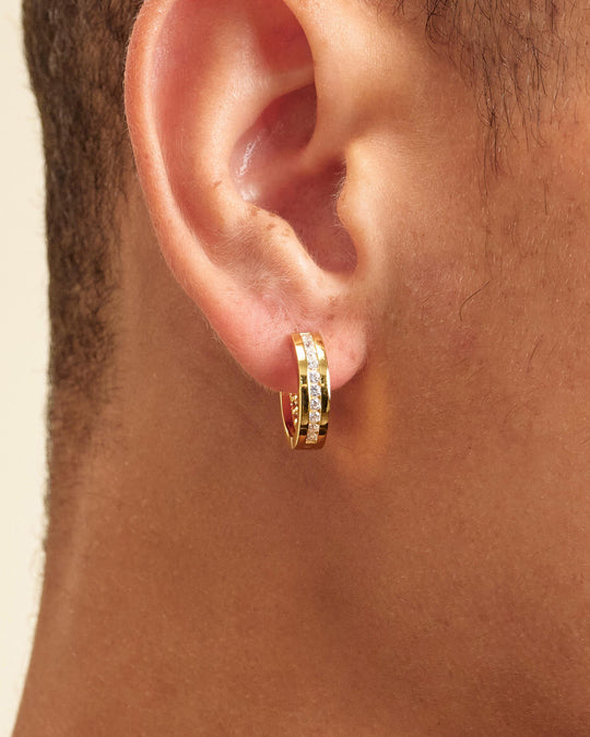 Studded Inset Hoop Earrings - Gold - Image 2/2