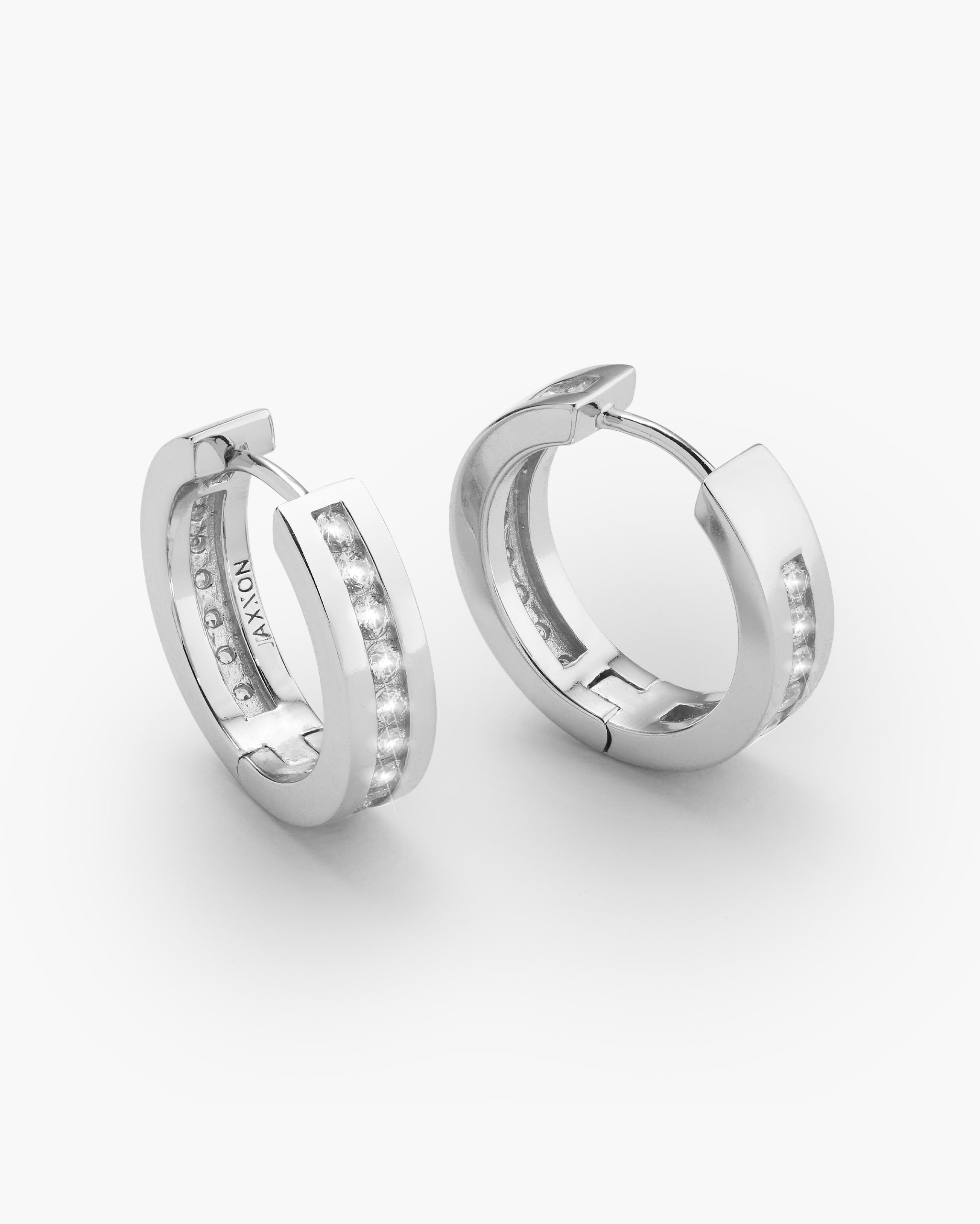 Studded Inset Hoop Earrings - Silver