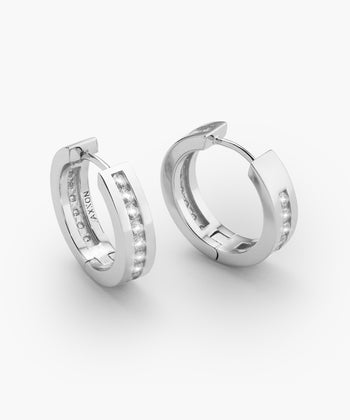 Studded Inset Hoop Earrings - Silver