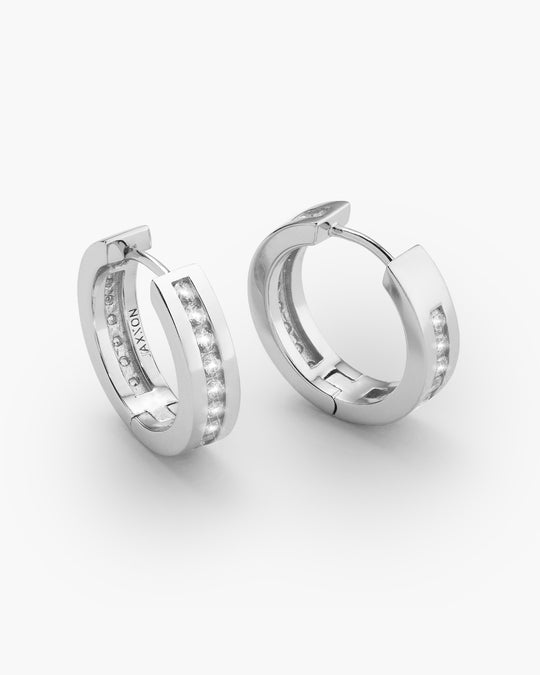 Studded Inset Hoop Earrings - Silver - Image 1/2