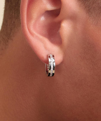 Studded Inset Hoop Earrings - Silver