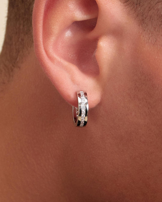 Studded Inset Hoop Earrings - Silver - Image 2/2