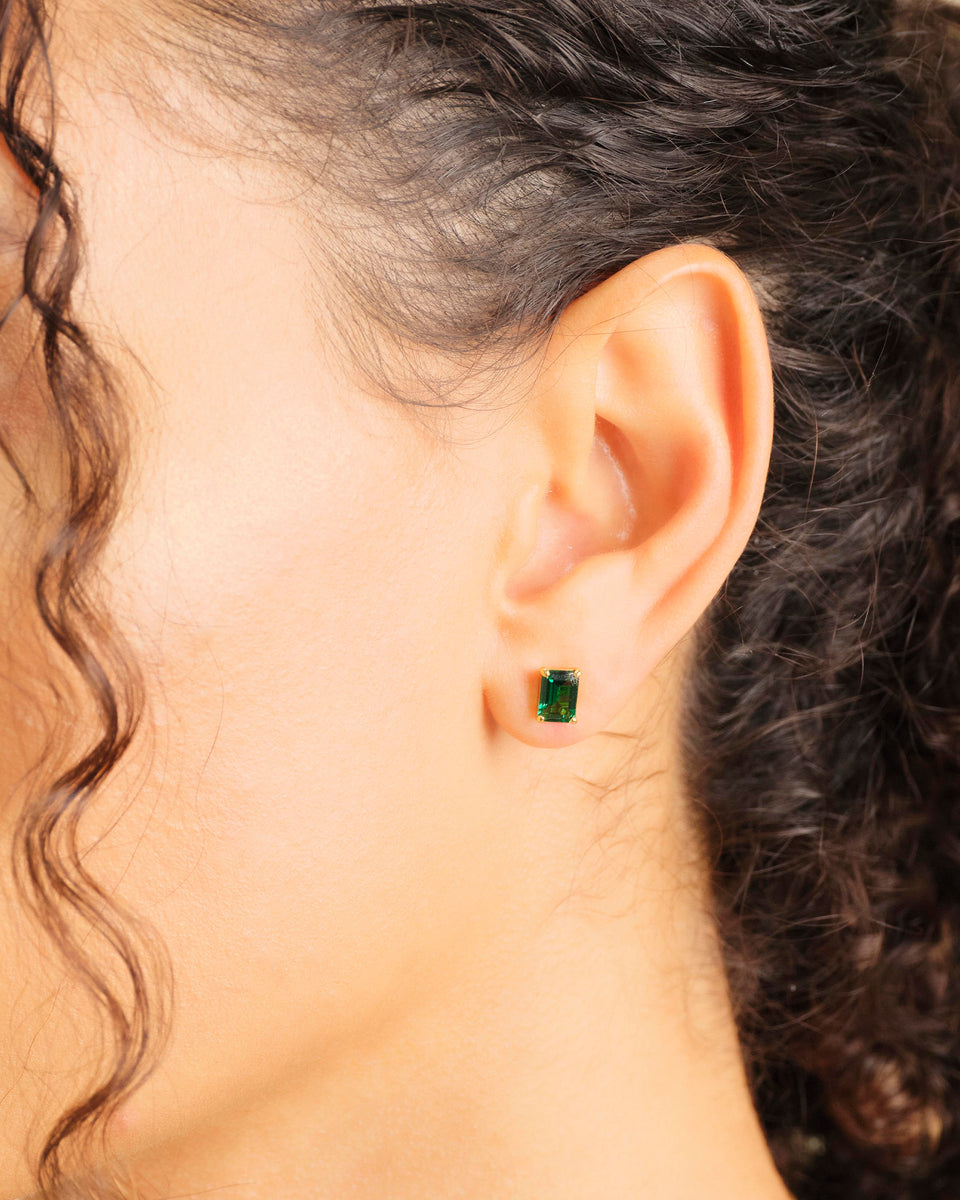 Women's Green Emerald Cut Stud Earrings