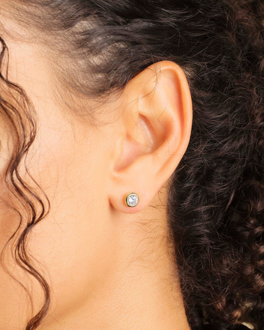 Women's Bezeled Stud Earrings - Gold - Image 2/2