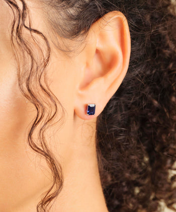 Women's Blue Emerald Cut Stud Earrings