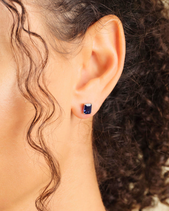 Women's Blue Emerald Cut Stud Earrings - Image 2/7