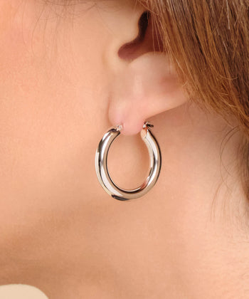 Women's Bold Medium Hoop Earrings - Silver