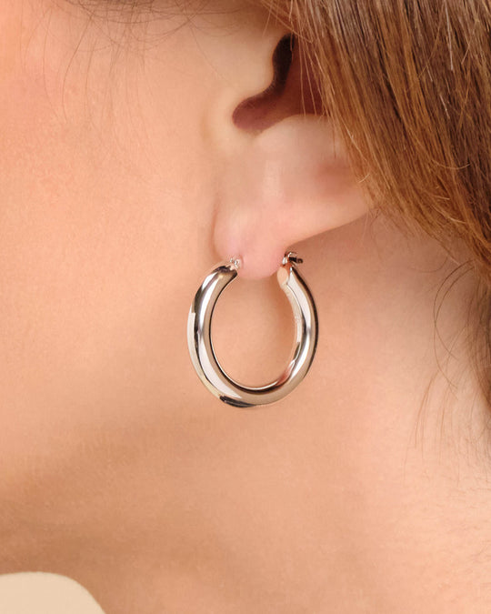 Women's Bold Medium Hoop Earrings - Silver - Image 2/2