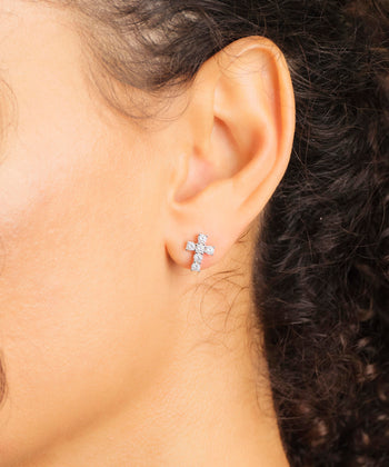 Women's Cross Stud Earrings - Silver