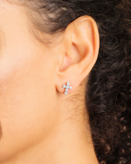 Women's Cross Stud Earrings - Silver - Image 2/2