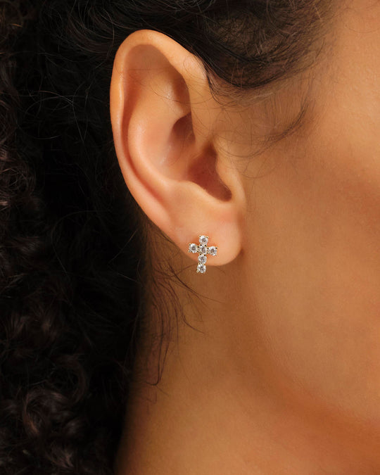 Women's Cross Stud Earrings - Gold - Image 2/2