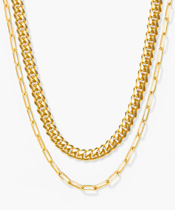 Women's Cuban Link + Paperclip Chain Stack