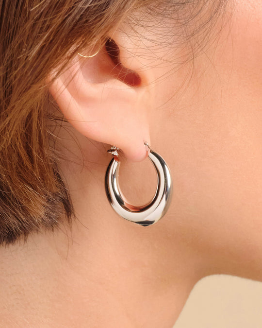 Women's Dome Hoop Earrings - Silver - Image 2/2