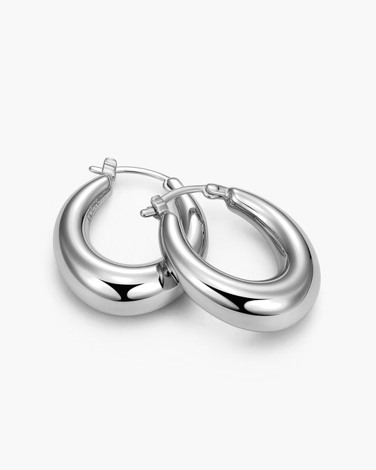 Women's Dome Hoop Earrings - Silver - Image 1/2