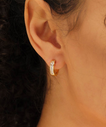 Women's Emerald Cut Inset Hoop Earrings - Gold