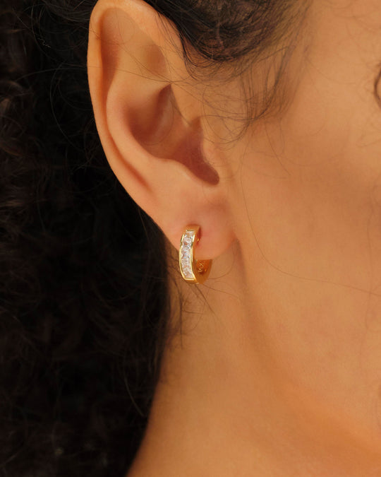 Women's Emerald Cut Inset Hoop Earrings  Gold - Image 2/7