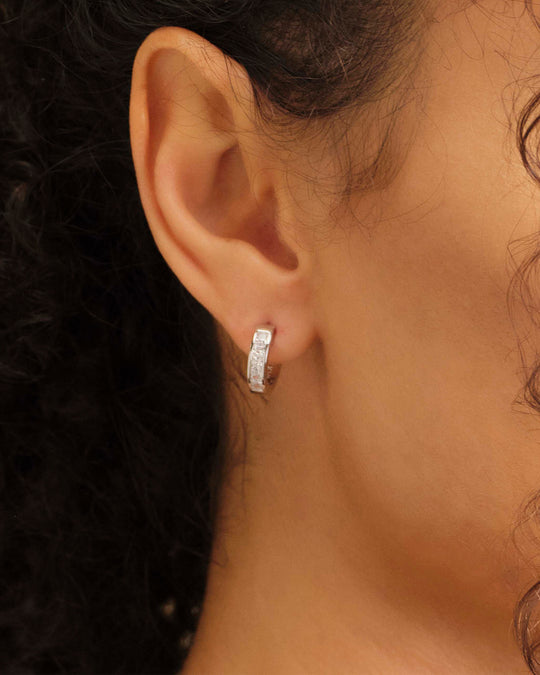 Women's Emerald Cut Inset Hoop Earrings  Silver - Image 2/6
