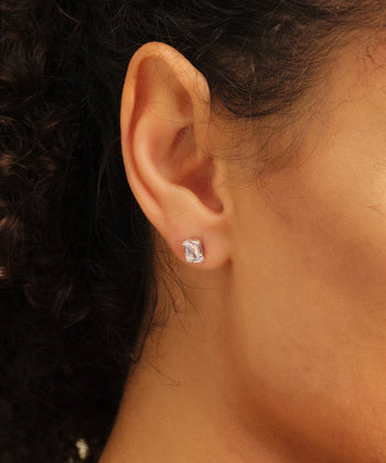 Women's Emerald Cut Stud Earrings - Silver