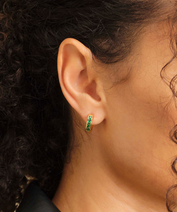 Picture of Women's Green Emerald Cut Inset Hoop Earrings