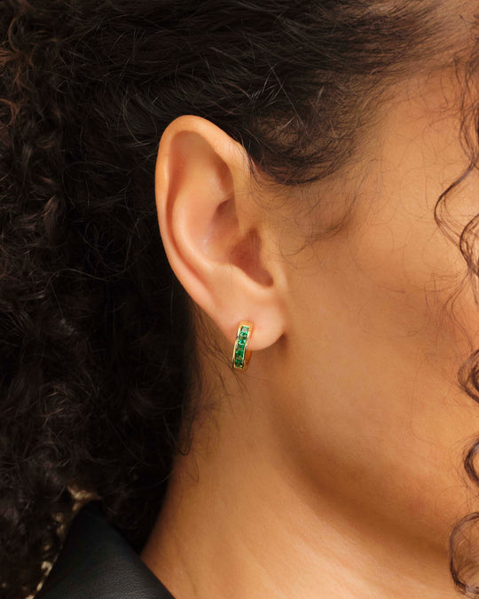 Women's Green Emerald Cut Inset Hoop Earrings - Image 2/7