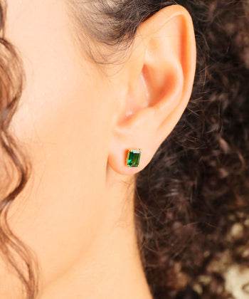 Picture of Women's Green Emerald Cut Stud Earrings