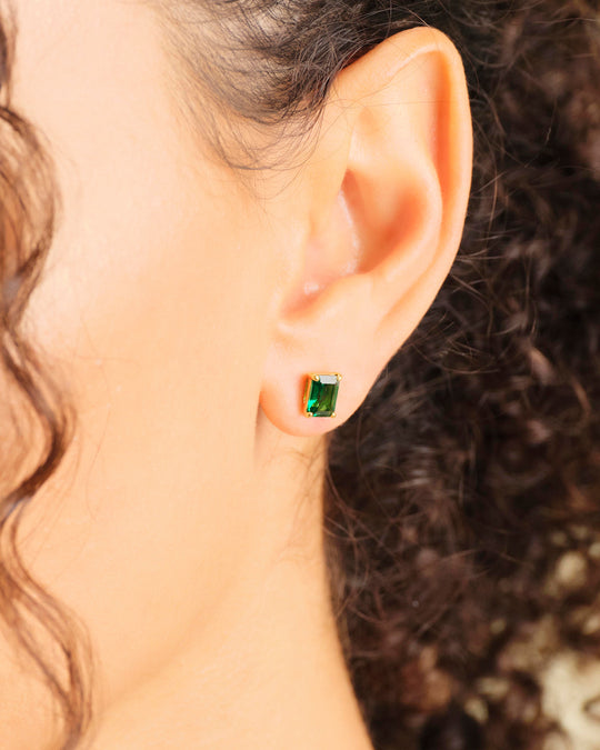 Women's Green Emerald Cut Stud Earrings - Image 2/7