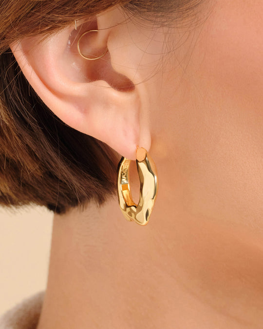 Women's Hammered Hoop Earrings - Gold - Image 2/2