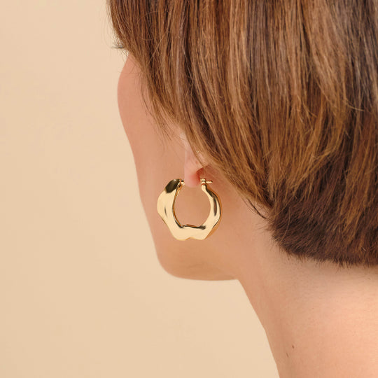 Women's Hammered Hoop Earrings - Gold - Image 2/2