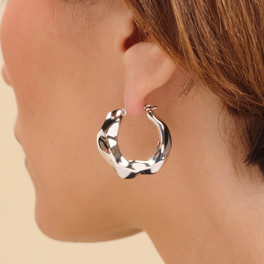 Women's Hammered Hoop Earrings - Silver - Image 2/2