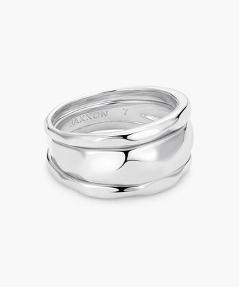 Women's Hammered Ring Set - Silver