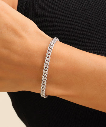 Women's Iced Out Cuban Link Bracelet - Silver