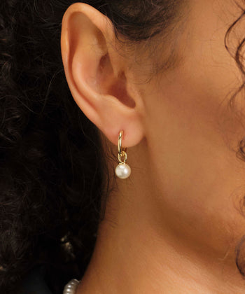 Picture of Women's Pearl Hoop Earrings - Gold