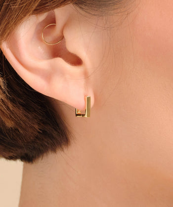 Women's Square Huggie Earrings - Gold