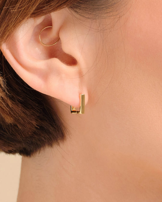 Women's Square Huggie Earrings - Gold - Image 2/2