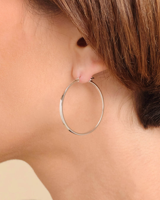 Women's Thin Large Hoop Earrings - Silver - Image 2/2