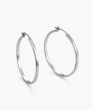 Picture of Women's Thin Large Hoop Earrings - Silver