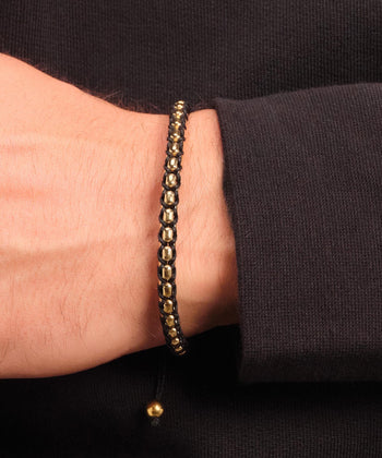 Woven Round Box Bracelet - Gold/Black