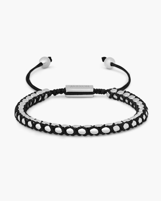 Woven Round Box Bracelet - Silver/Black - Image 1/2